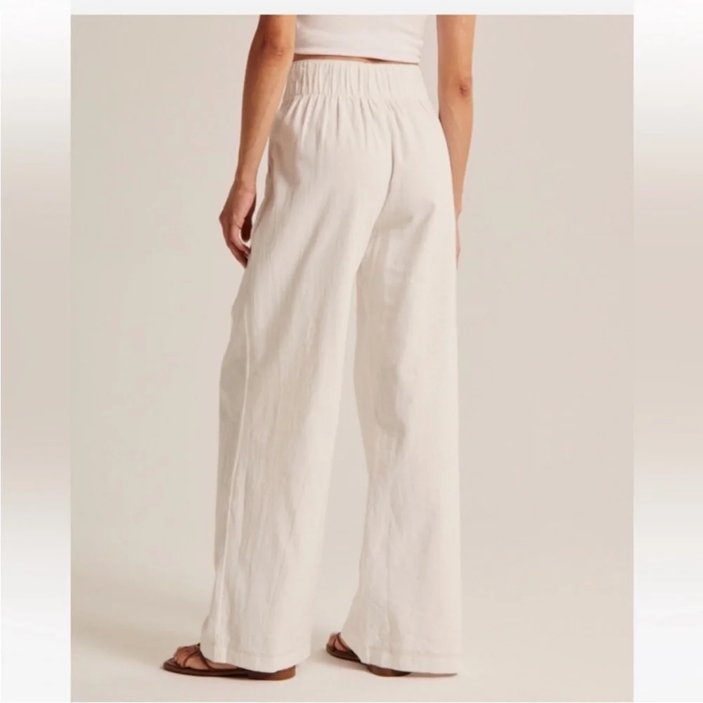 Abercrombie Wide Leg Pull On Linen Pants Cream Beige Medium - Picture 10 of 10